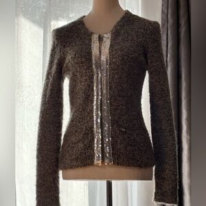 Grey Sequin Trim Cardigan
